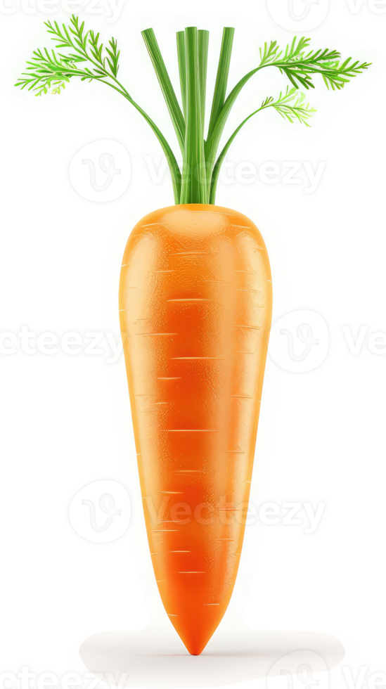 Fresh, vibrant orange carrot with green leaves. png