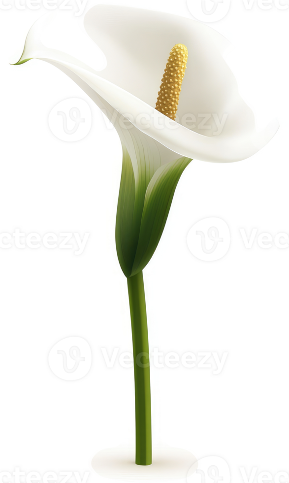 Elegant white calla lily with a water drop. png