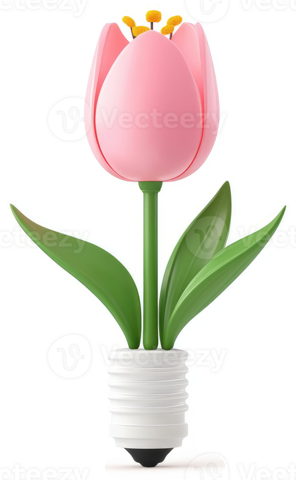 Pink tulip flower atop an energy-efficient light bulb. png