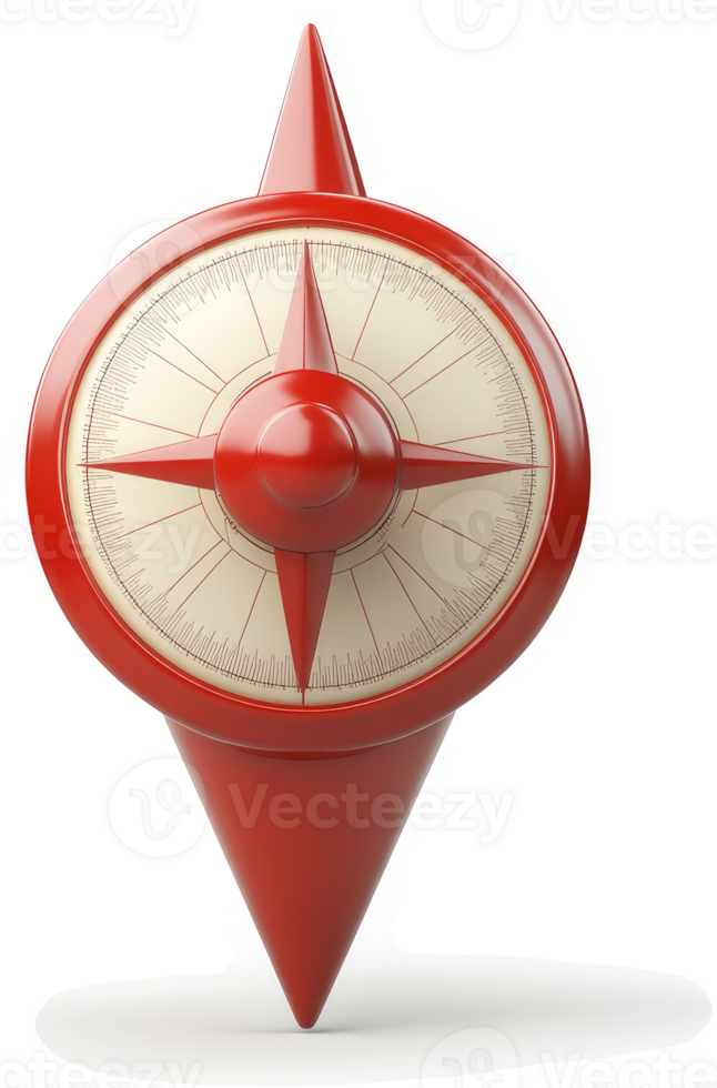 Red directional pointer with a circular compass. png