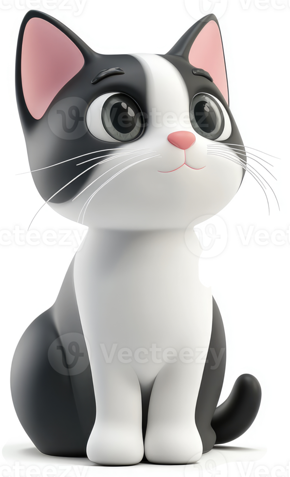 Cute cartoon black and white kitten illustration. png