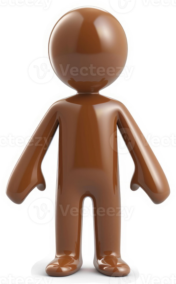 Polished, chocolate-brown, 3D figure stands in neutral pose. png