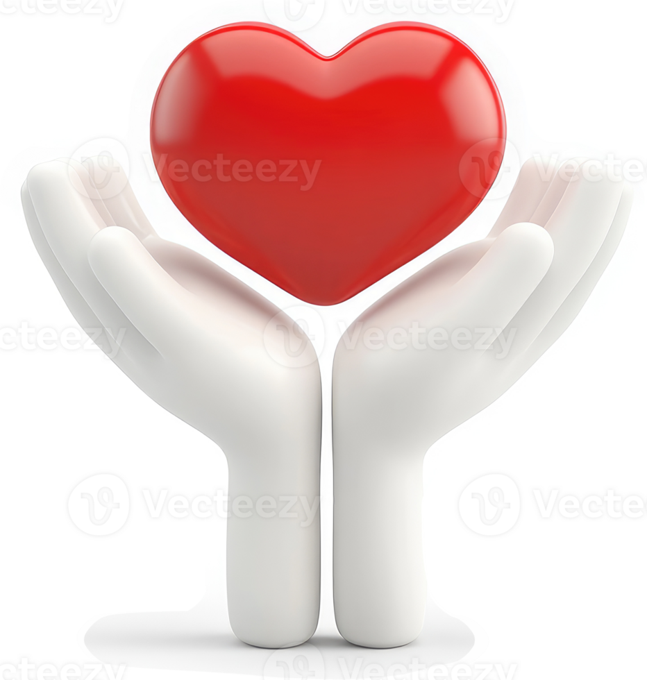 Caring hands hold a vibrant red heart. png