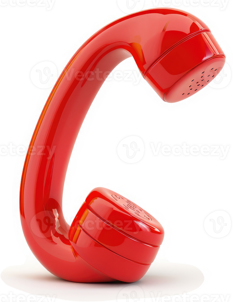 Retro red rotary phone handset isolated on white background. png