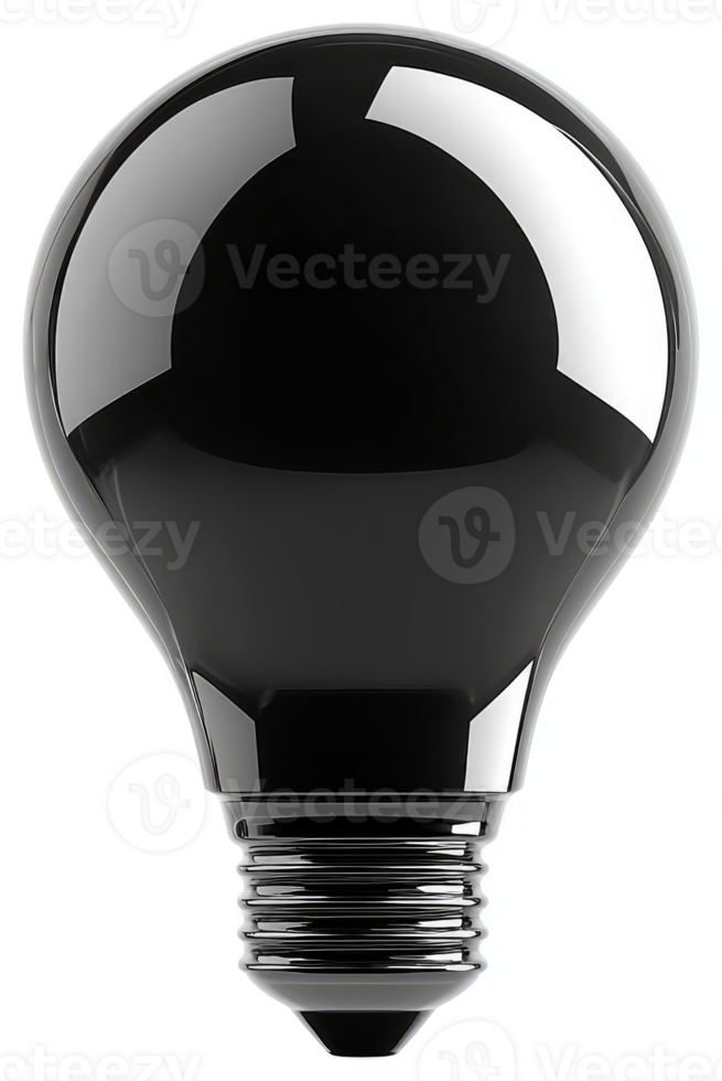 Polished black lightbulb, a symbol of innovation and illumination. png