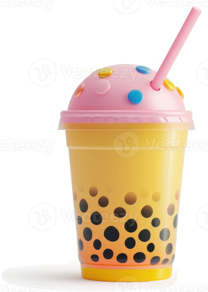 Vibrant, bubble tea in a plastic cup with a pink lid. png