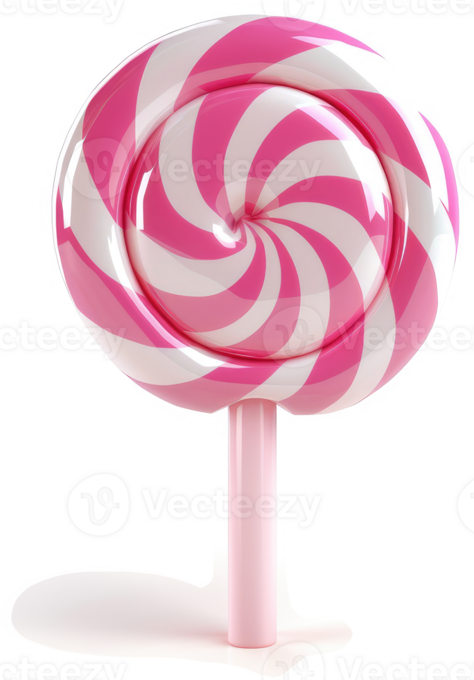 Pink and white swirl lollipop with a stick. png