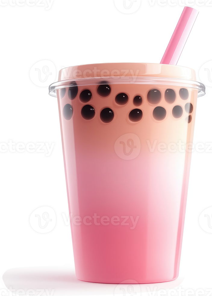 Pink bubble tea in a clear plastic cup. png