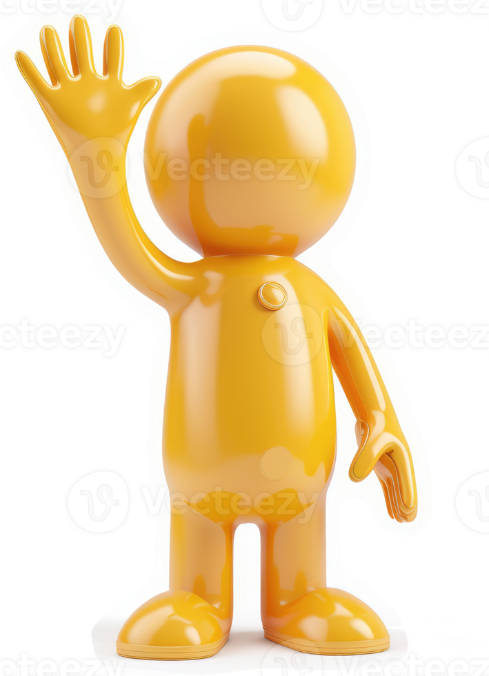 Friendly yellow cartoon figure waving hello. png