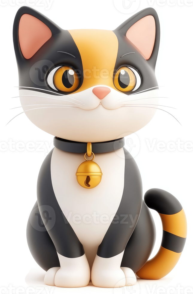 Cute cartoon cat with a bell collar. png