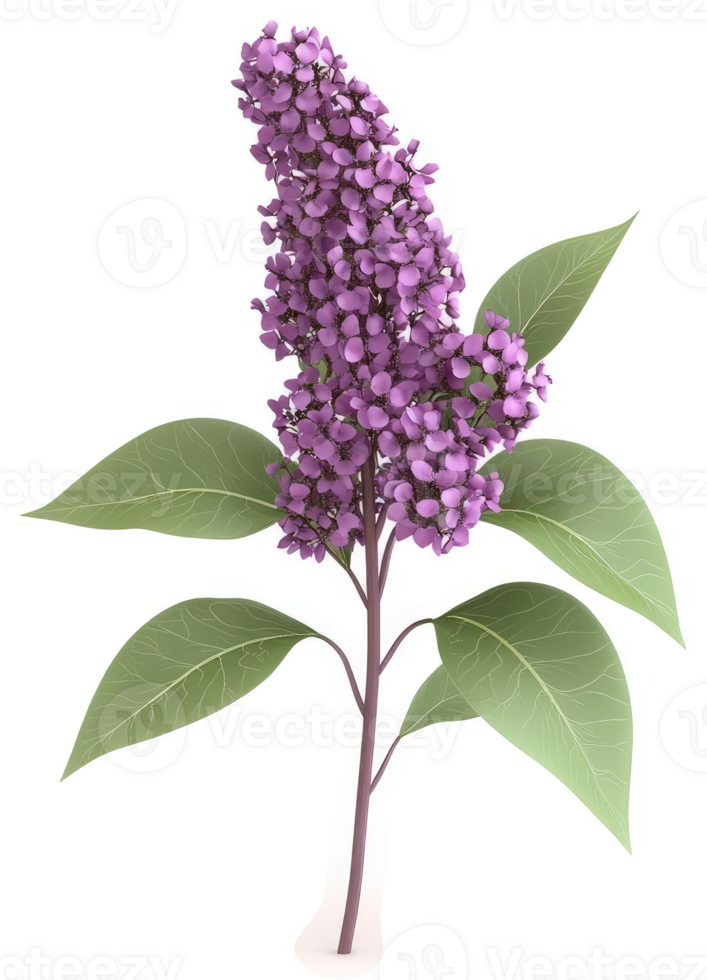 Lilac blossom with vibrant purple flowers and green leaves. png
