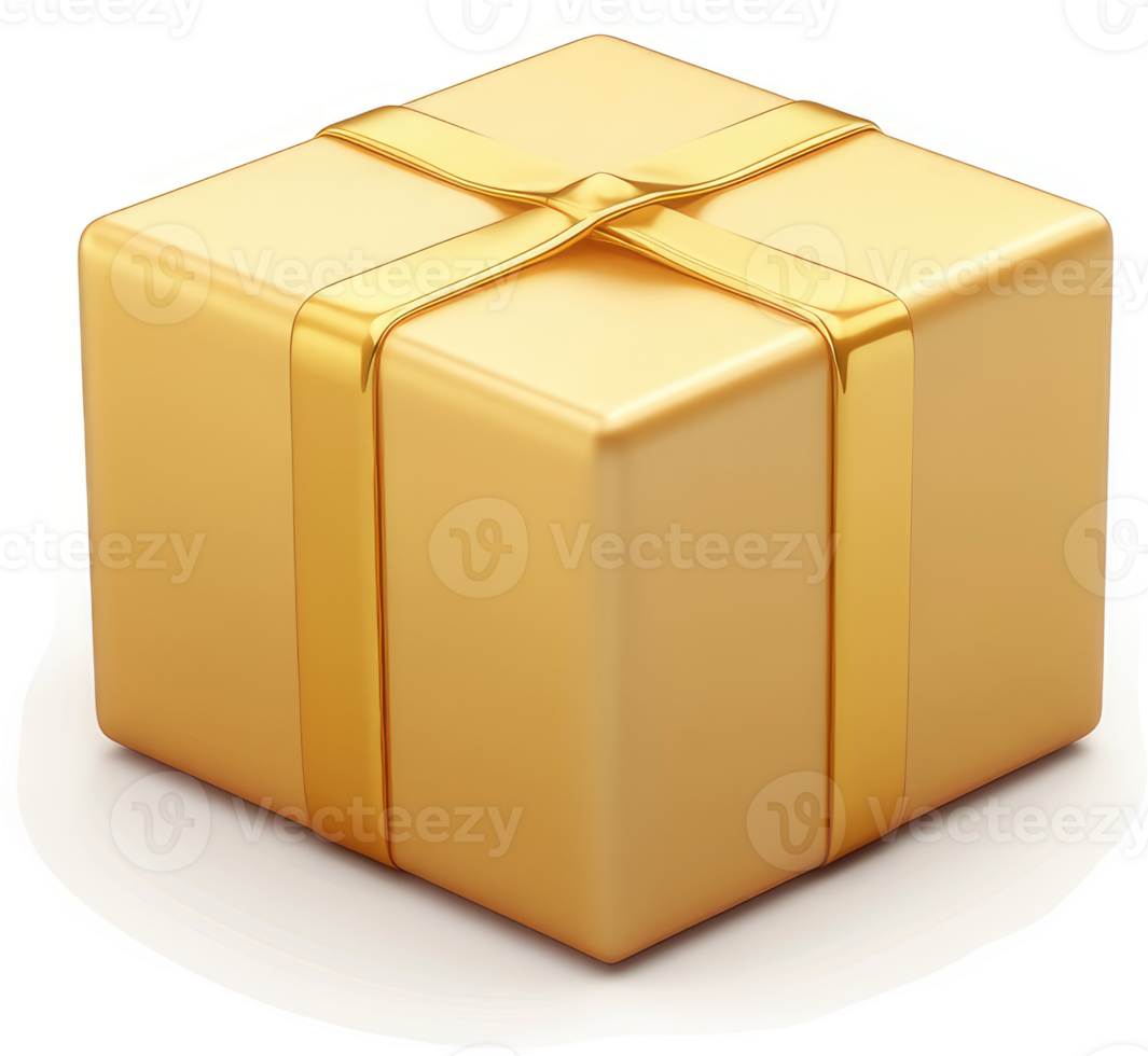 Golden gift box with a tied ribbon. png