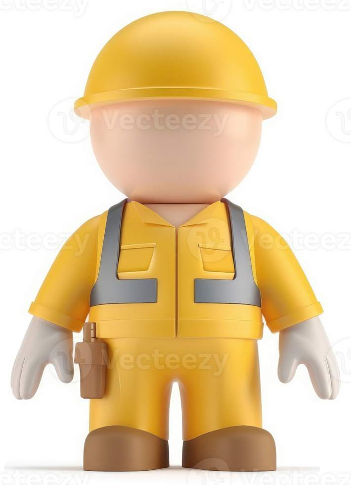 A cartoon construction worker in bright yellow uniform. png