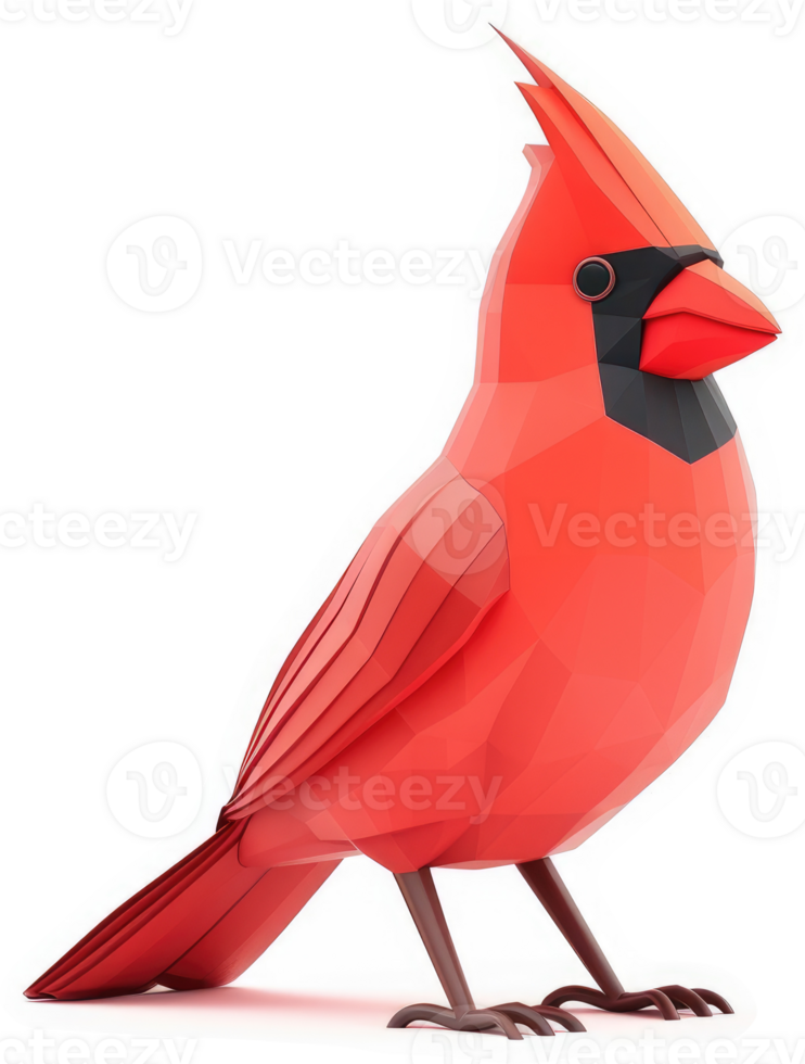 Vivid red cardinal, origami style, illustrated. png