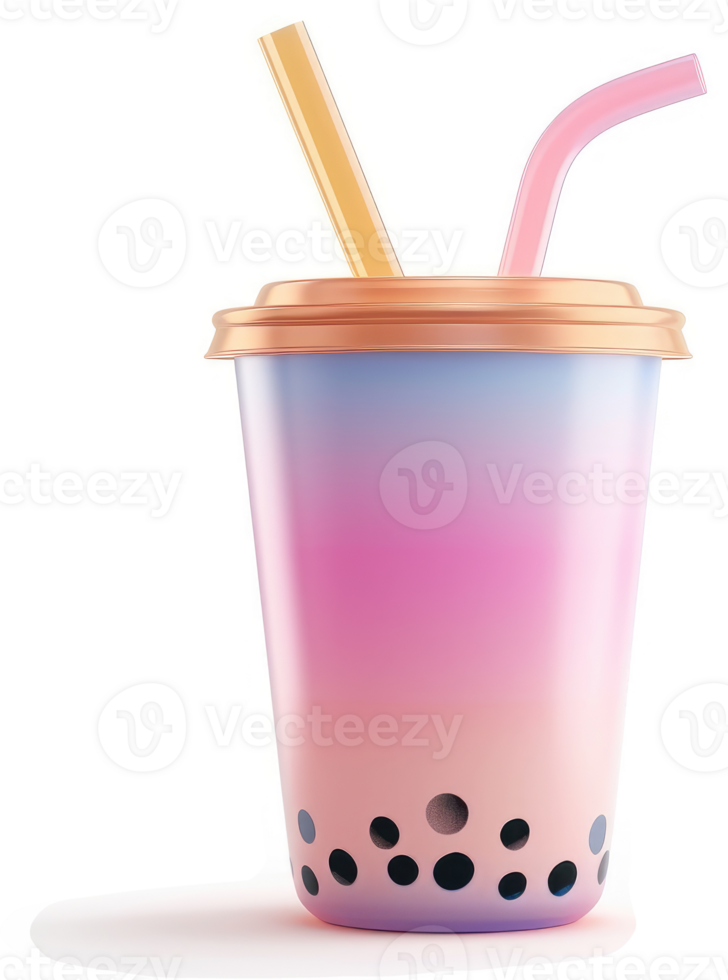 Pastel-colored bubble tea in a disposable cup with a straw. png