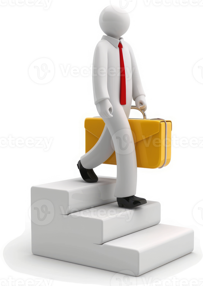 Businessperson ascends stairs carrying briefcase. png