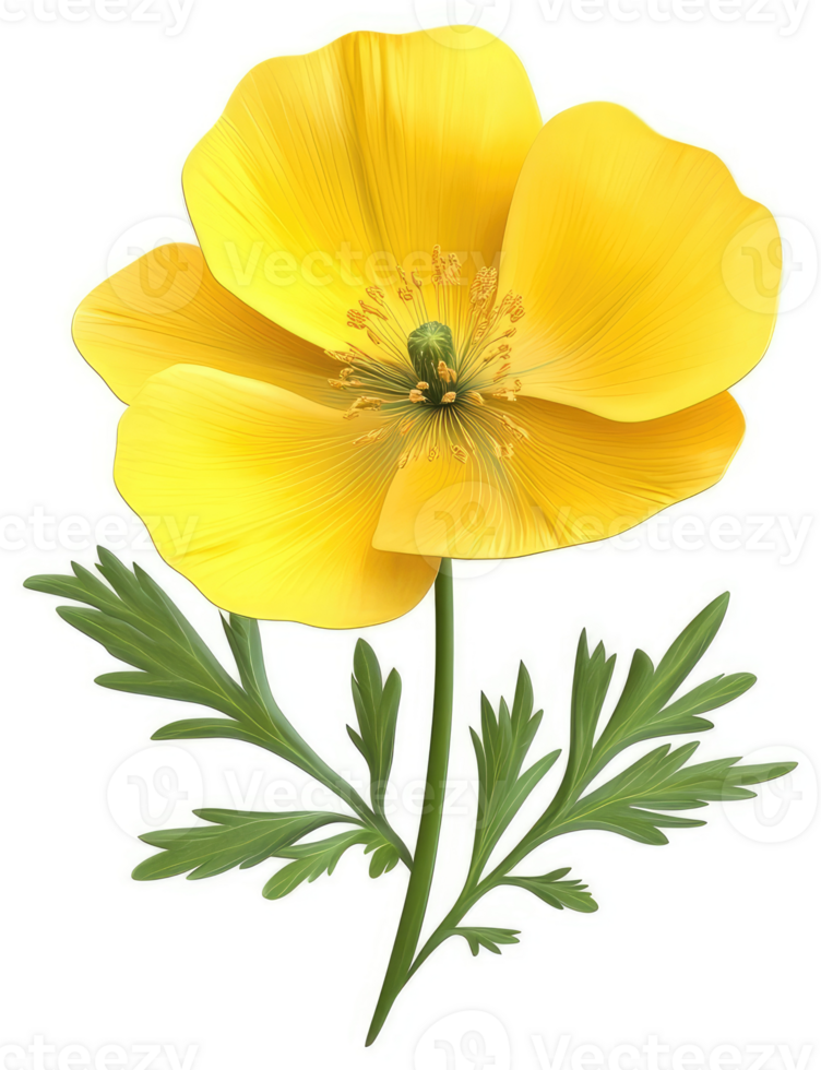 Vibrant yellow California poppy in full bloom. png