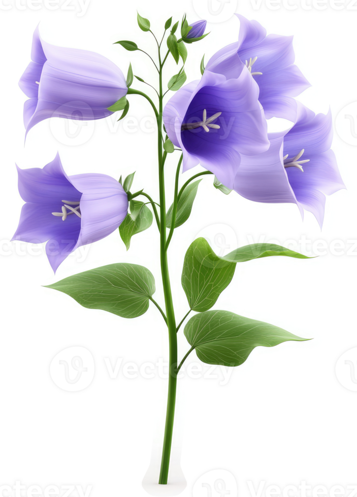 Vibrant purple bellflower blossoms on a slender stem. png