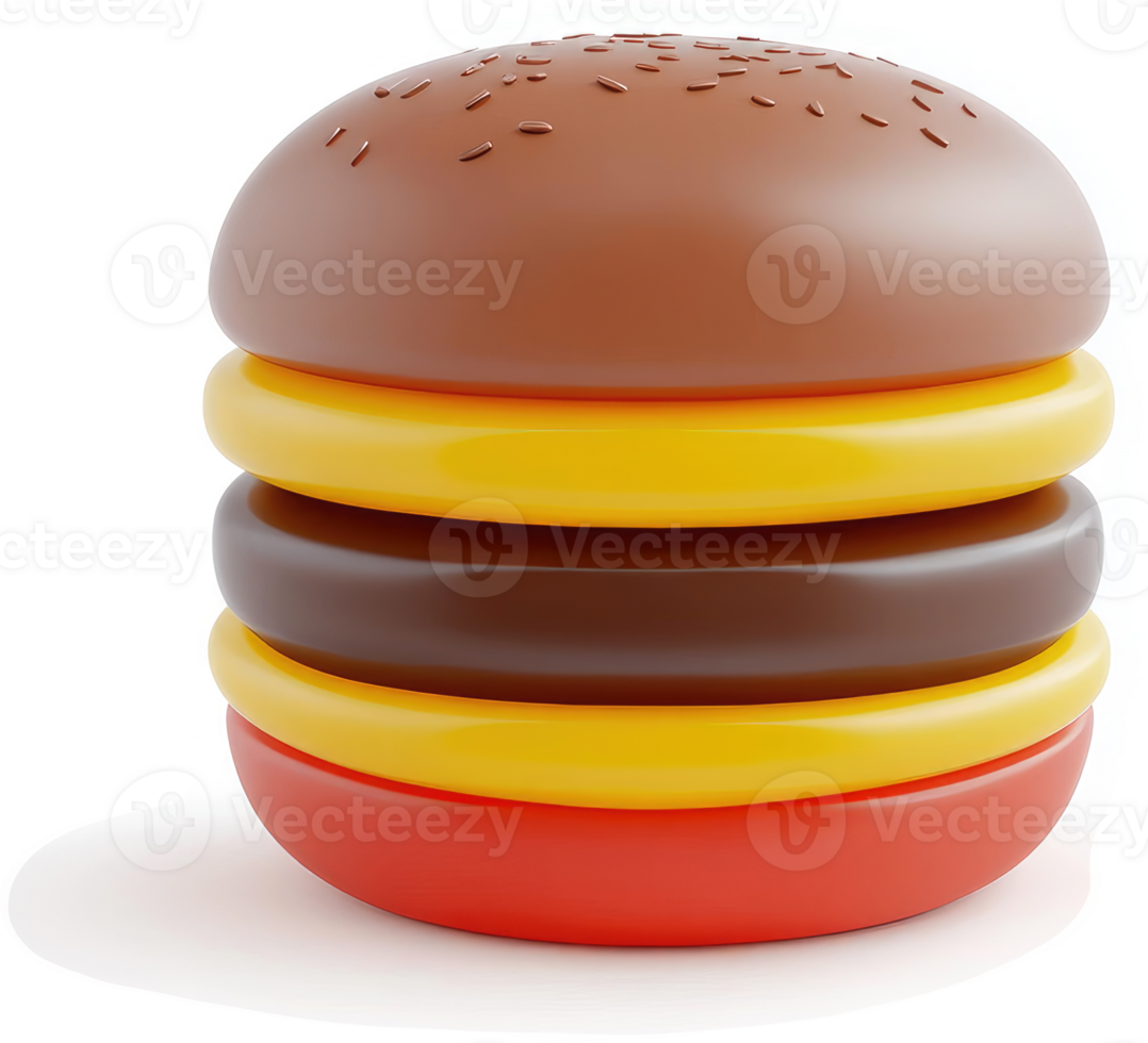 Colorful, stylized triple-decker hamburger illustration. png