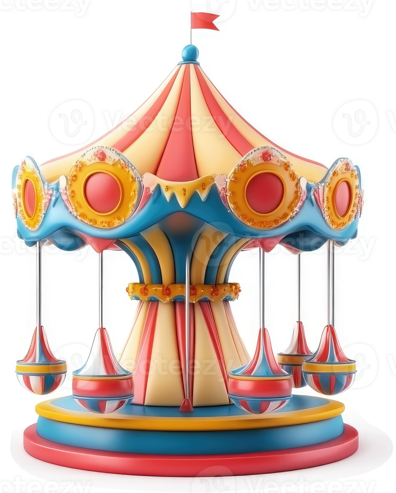 Colorful carousel with vibrant striped canopy and ornate design. png