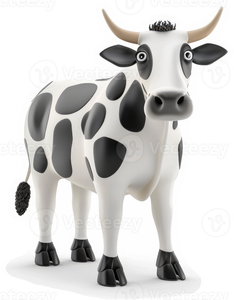 Cartoon cow with black spots on white fur. png