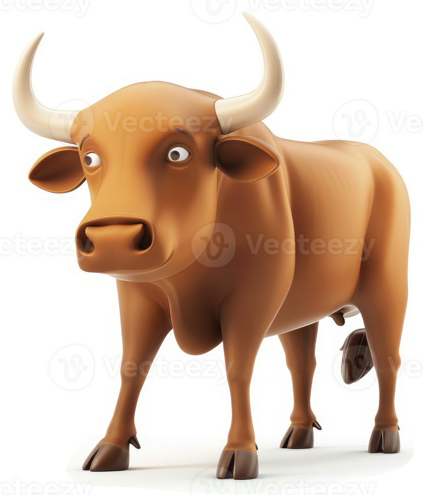 Cartoon bull figure with expressive face. png