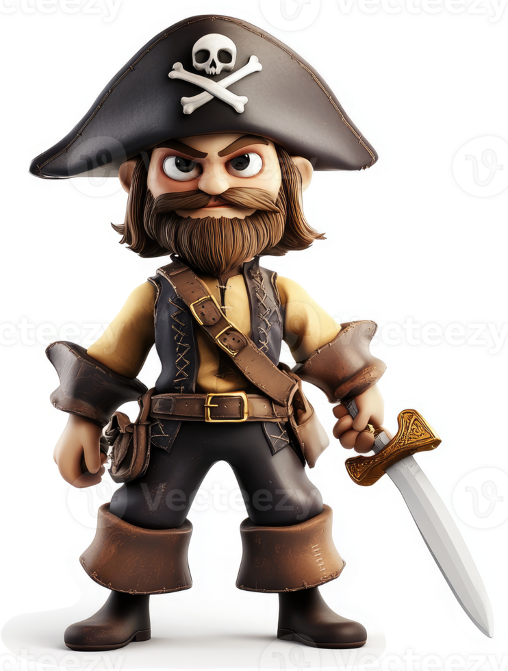 Pirate character, standing with sword, in cartoon style. png