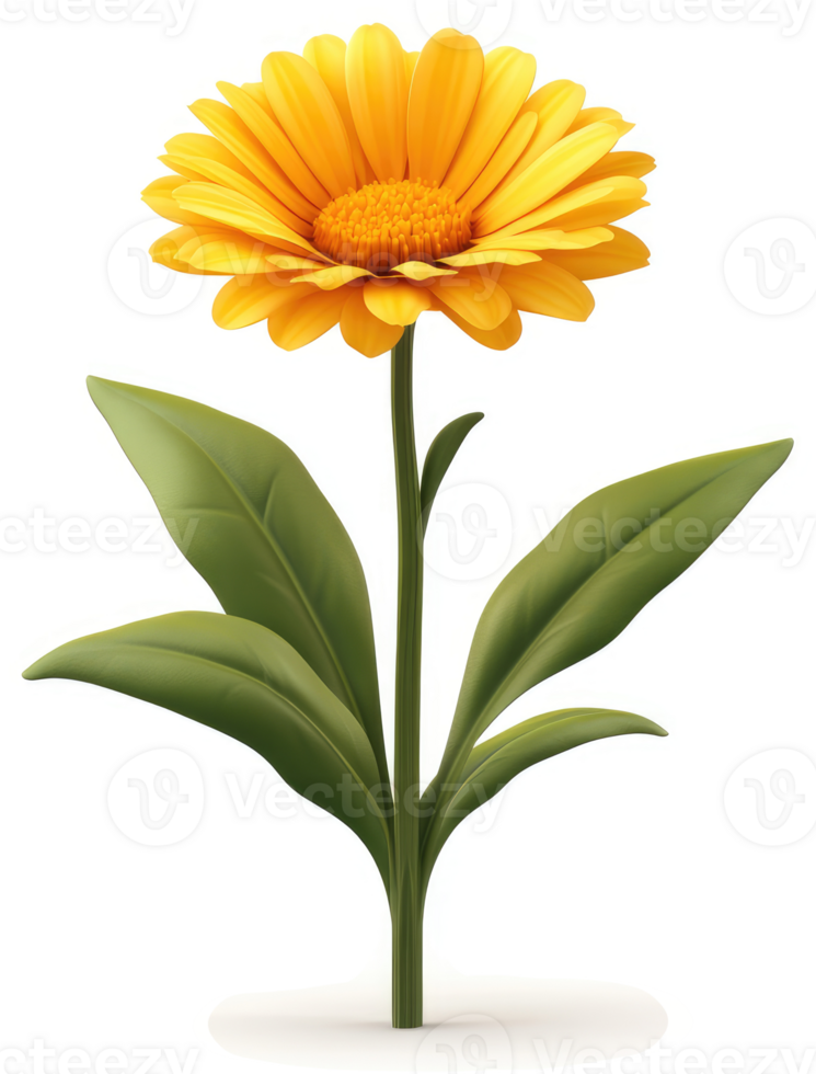 Vivid yellow flower with vibrant green leaves. png