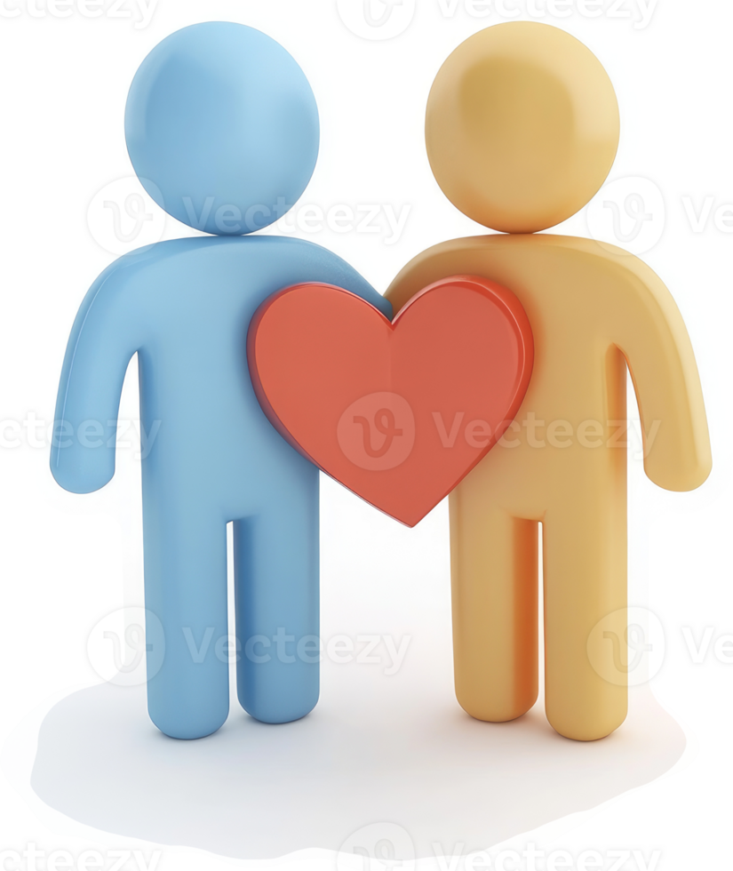 Two figures hold a heart, symbolizing affection and connection. png