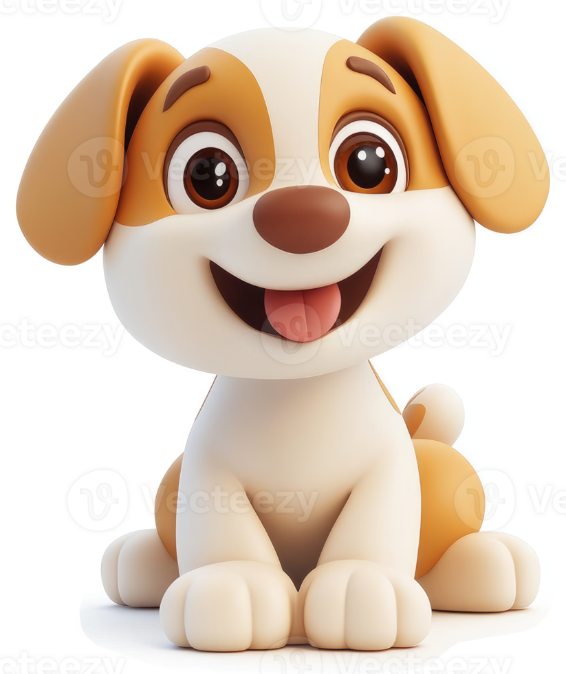 Cheerful cartoon puppy, digitally rendered, displays joyful expression. png