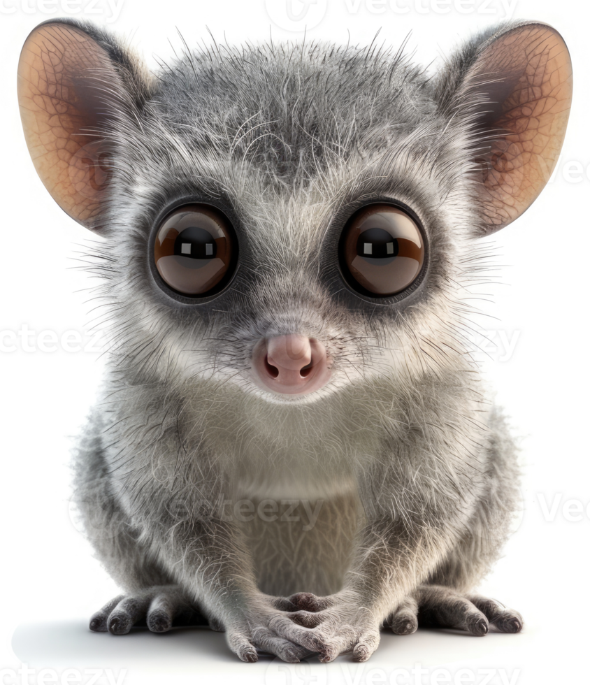 Cute lemur with large eyes, digitally rendered. png