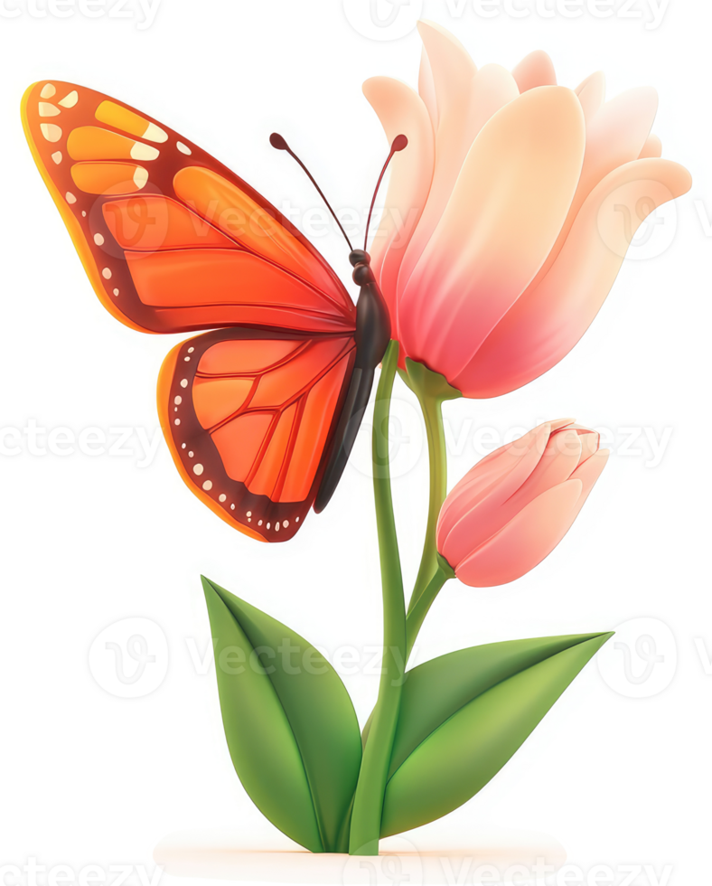 Vibrant butterfly resting on a delicate pink flower. png