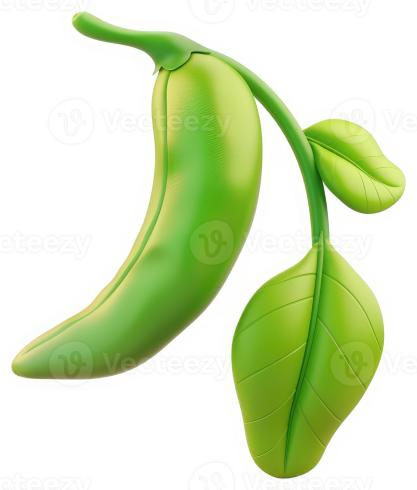 Bright green soybean pod with leaves. png