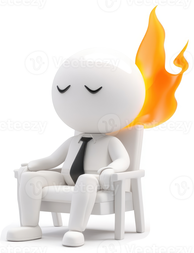 Relaxing figure with flaming head, suggesting inner turmoil. png