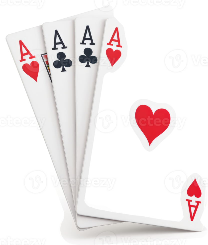 Four aces displayed in a hand of playing cards. png