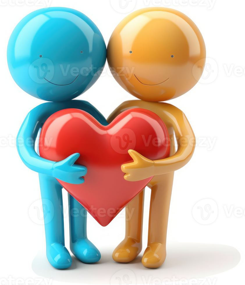 Two figures hold a heart together, symbolizing love. png