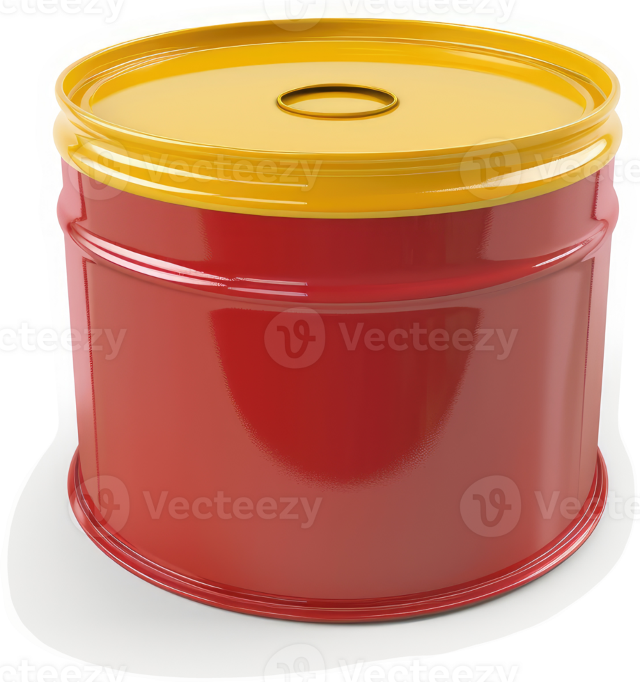 Red and yellow cylindrical metal container with a lid. png