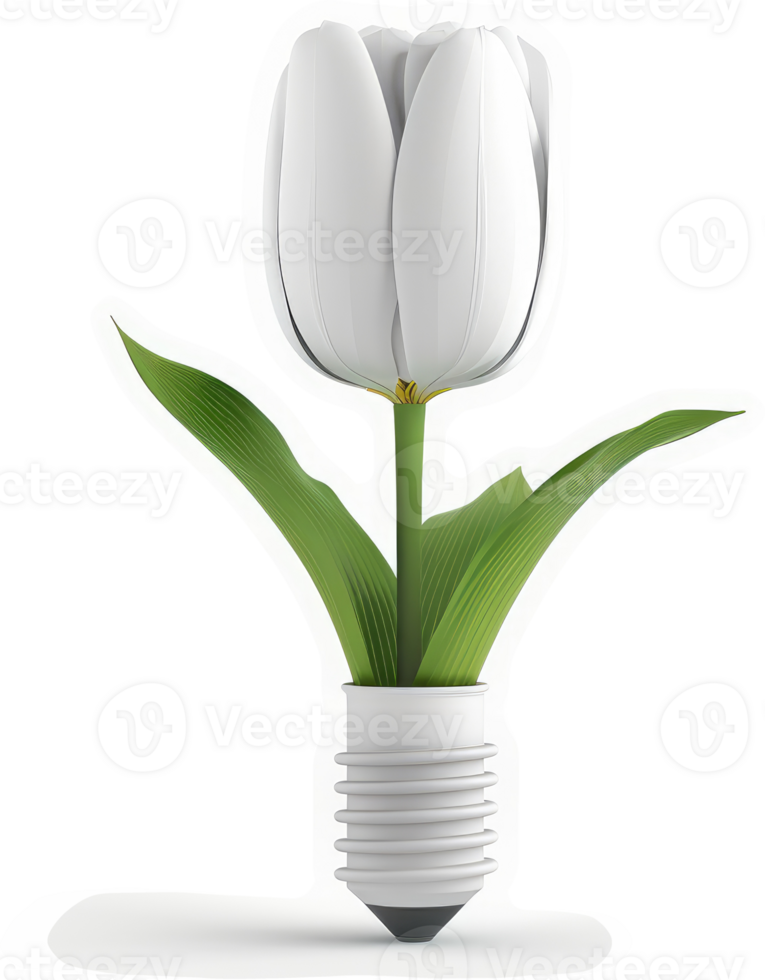 White tulip inside an energy-saving lightbulb. png