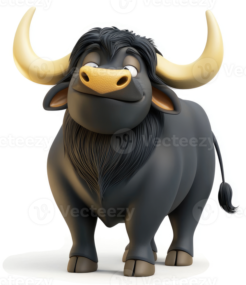 Cartoon bull character with a cheerful expression. png