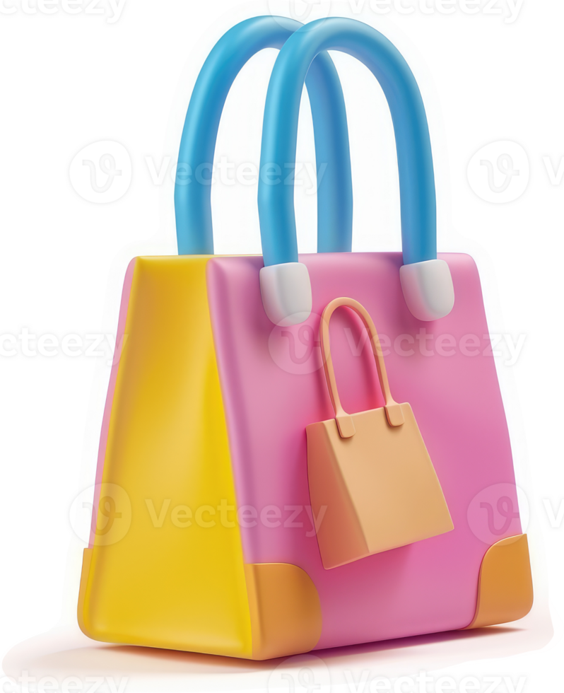Vibrant, cartoon-style shopping bag with a small attached bag. png