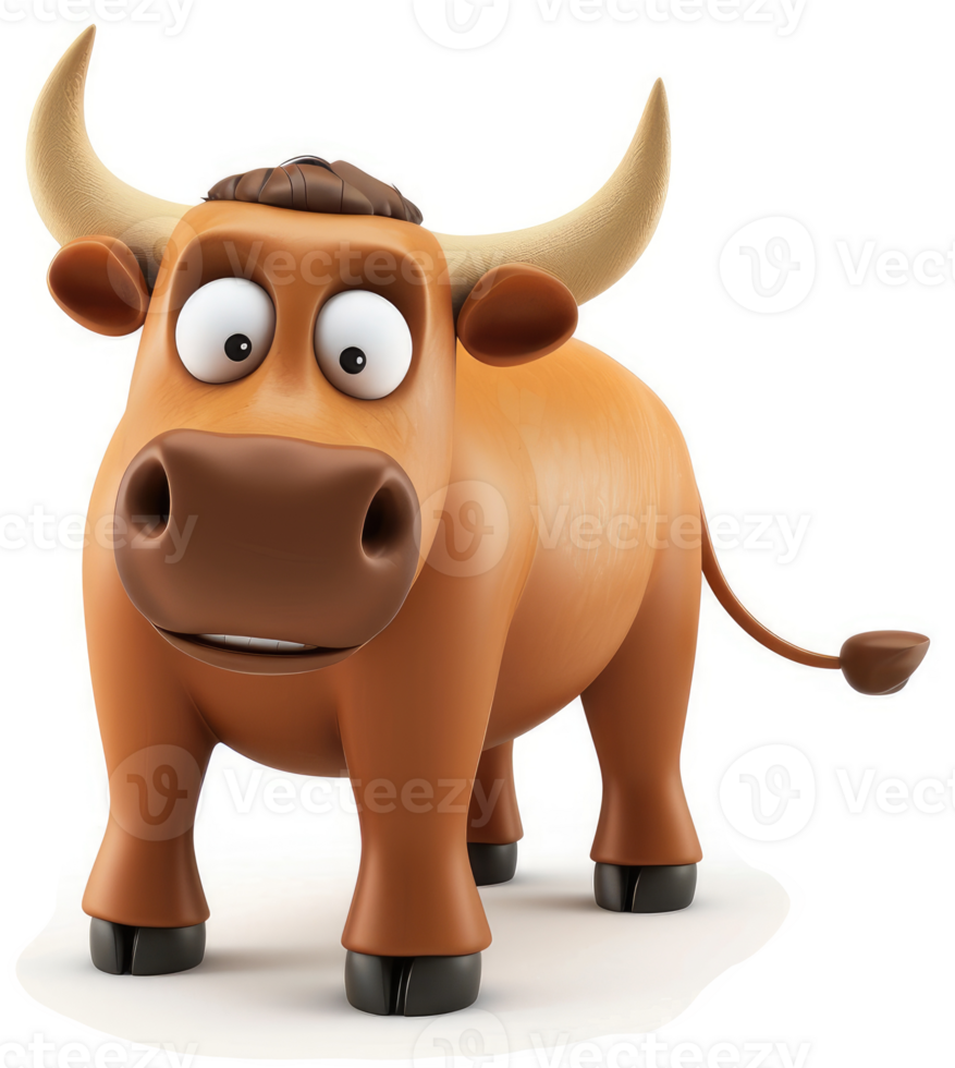 Cartoon bull with expressive eyes and wide-open mouth. png