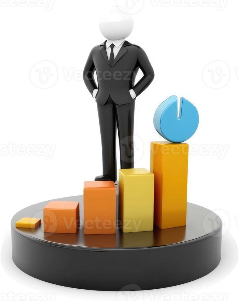 Businessperson stands atop a rising graph, symbolizing success. png