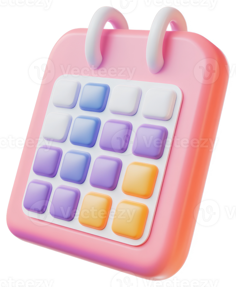 Colorful, 3d illustrated, monthly calendar icon. png