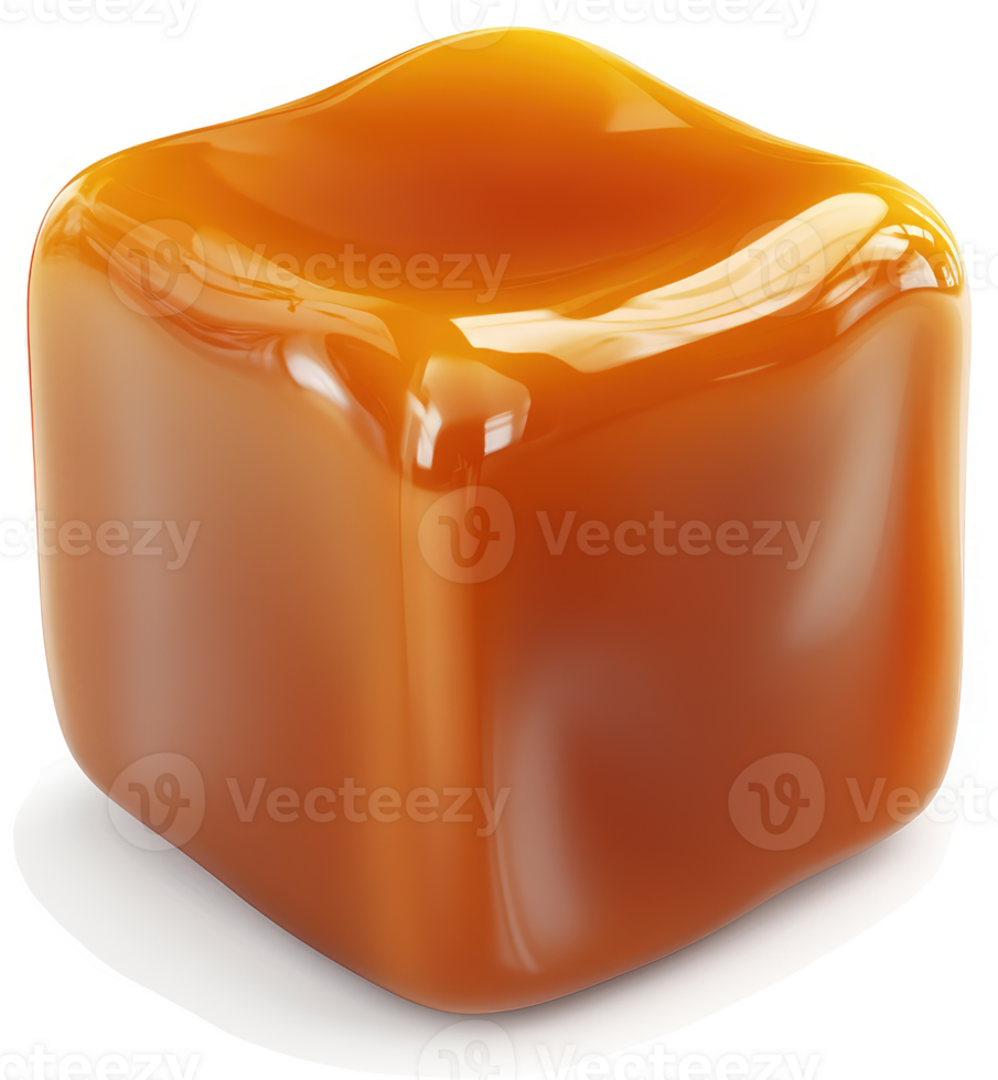 A rich, glossy caramel candy cube. png
