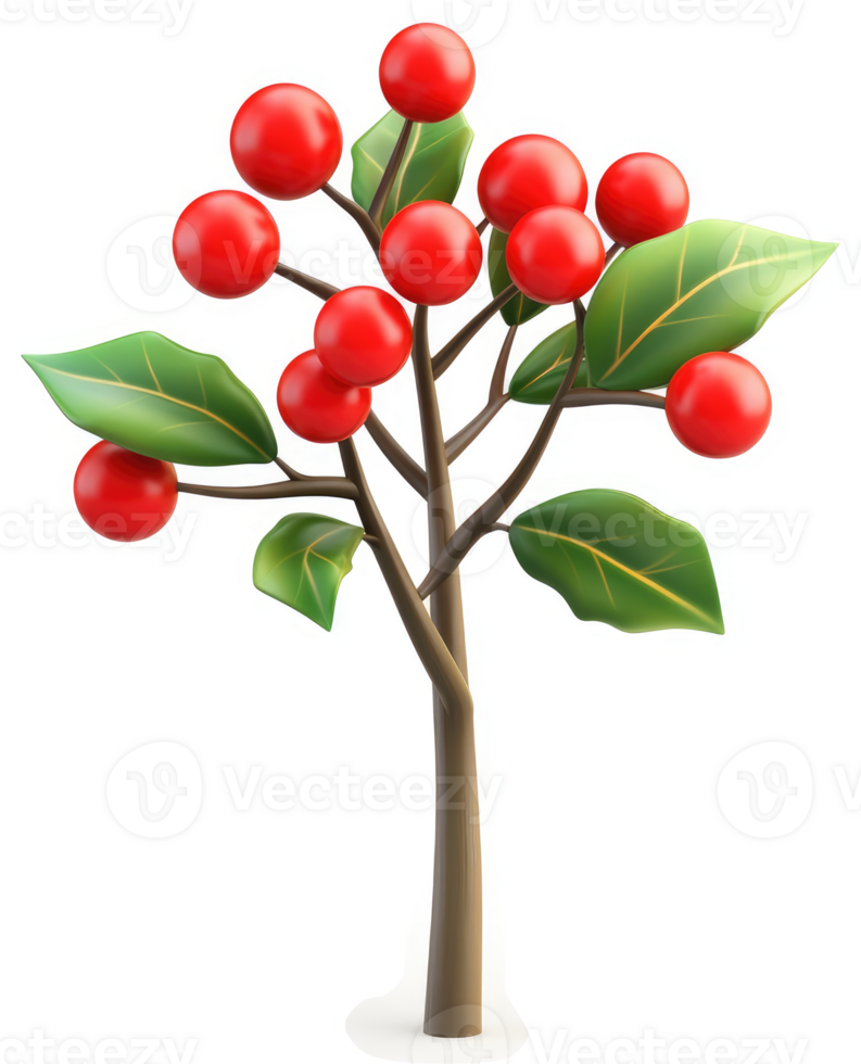 Vibrant red berries adorn a stylized little tree. png