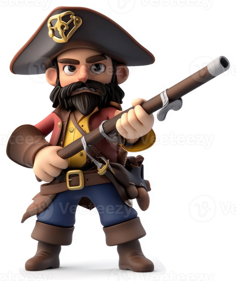 Cartoon pirate character with weapon, ready for action. png