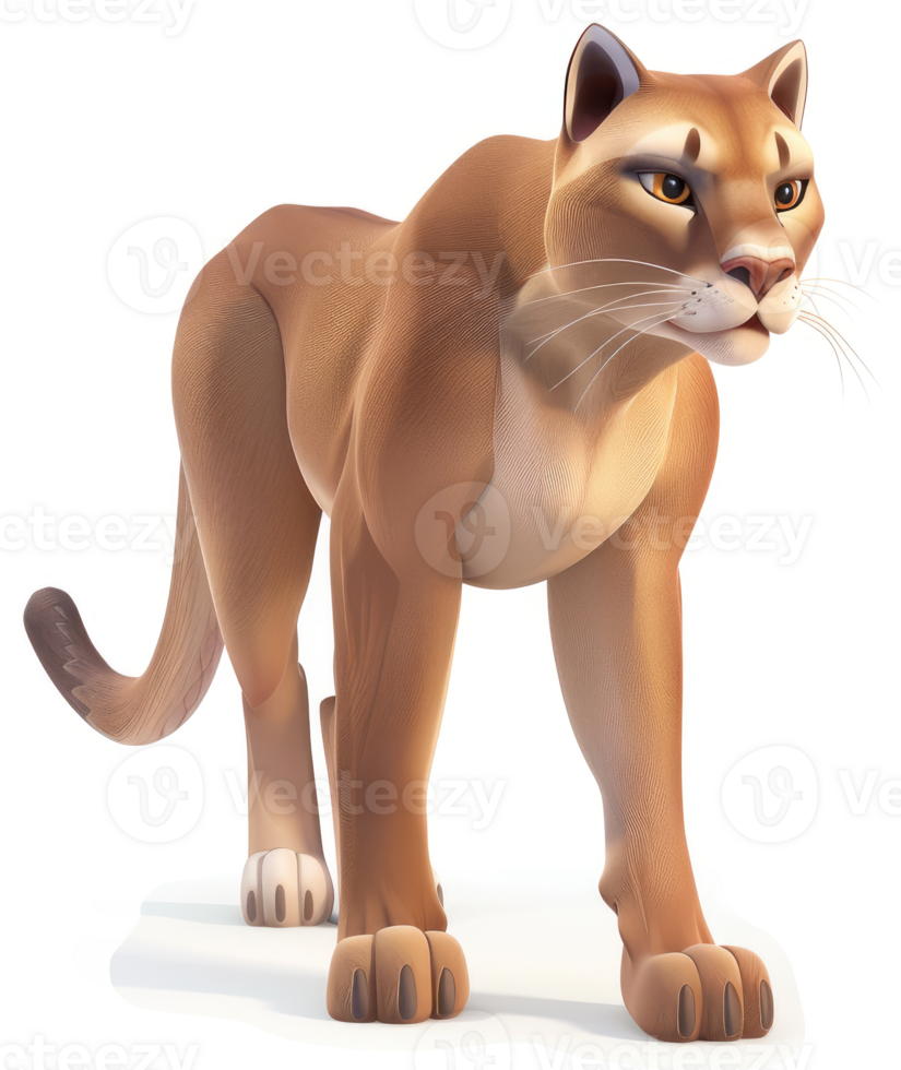 A majestic mountain lion stands alert and watchful. png