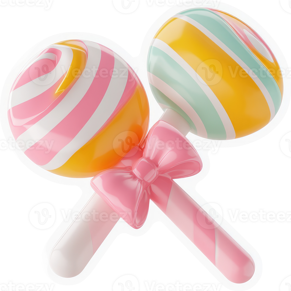 Two colorful, striped lollipops with pink bows. png