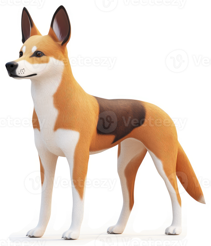 Playful canine figure with striking color patterns. png
