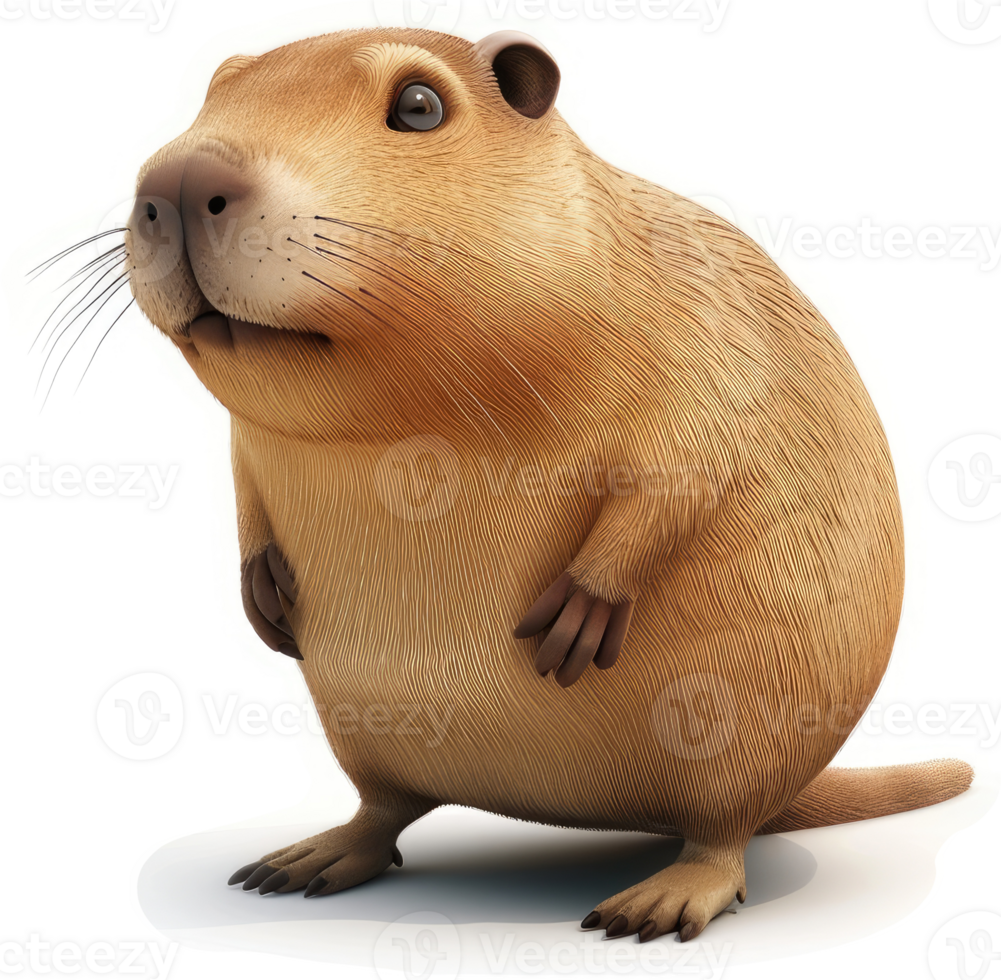 3d rendering of a plump, curious groundhog. png